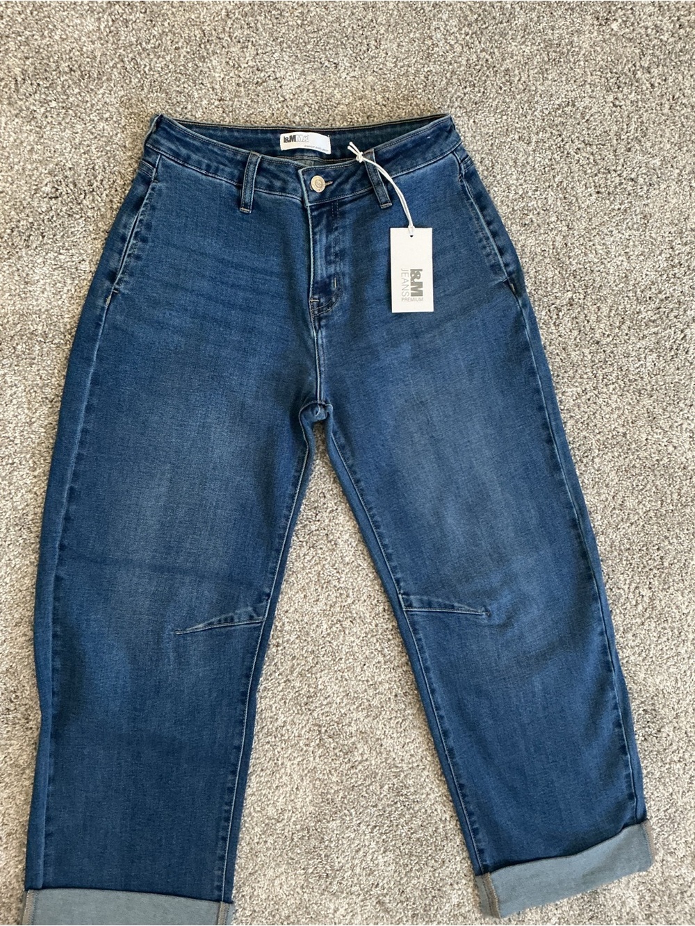 Denim High-Rise Straight Jeans - Dark Blue